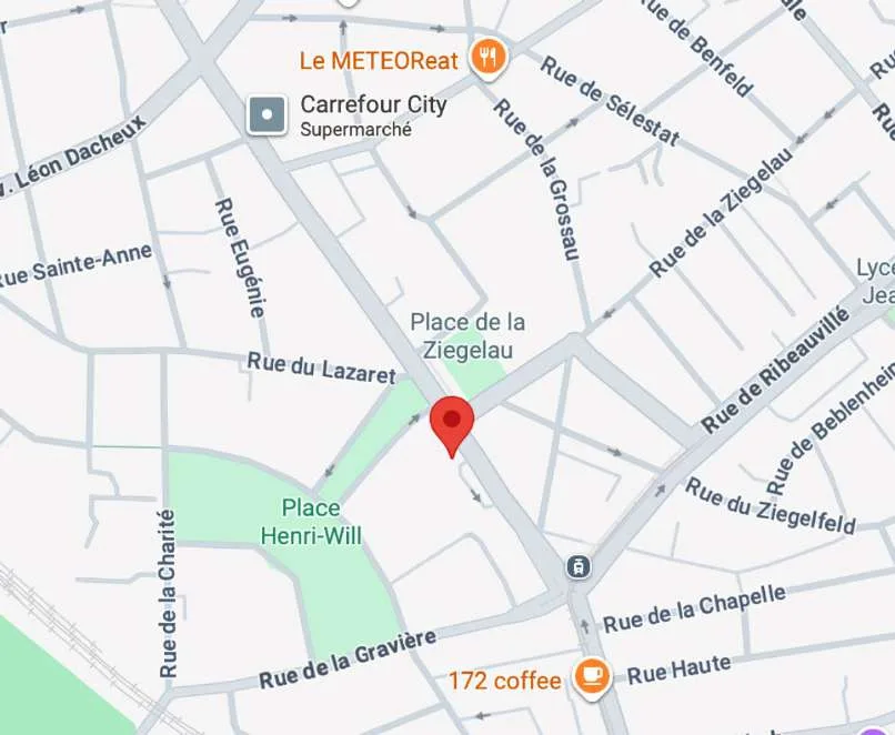 Plan d'accès à la boulangerie, route du Polygone à Strasbourg Neudorf